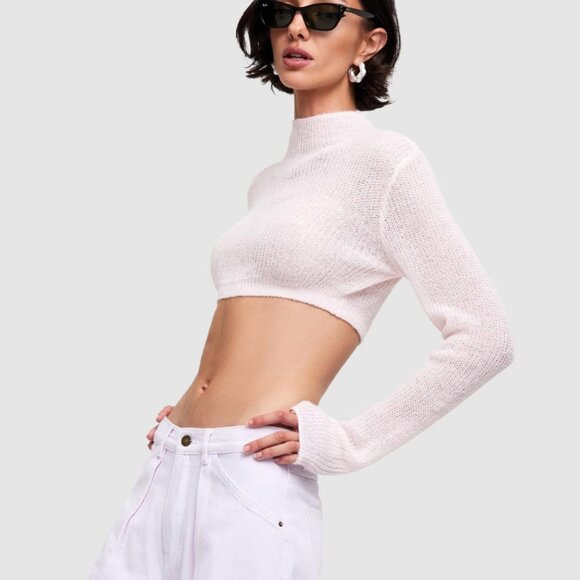 Lioness Light Pink Fine Knit Cropped Turtleneck Sweater City of Angels XXS Top - Picture 4 of 4